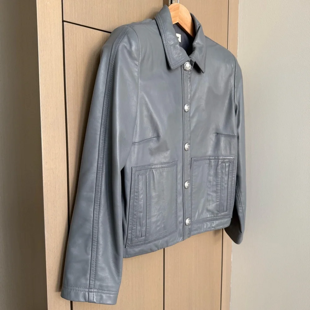 NEW! Zadig & Voltaire Leather Grey Jacket, M - Picture 9 of 14